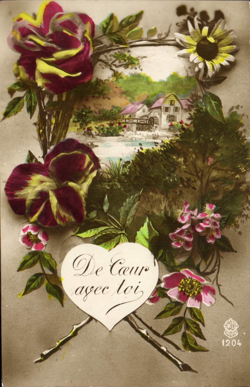VINTAGE POSTCARD Fantasy Flowers Mill