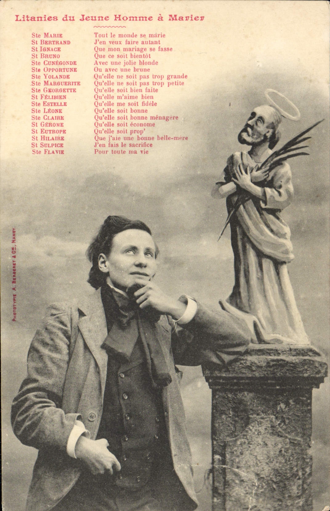 CPA Fantaisie Litanies du jeune homme a marier