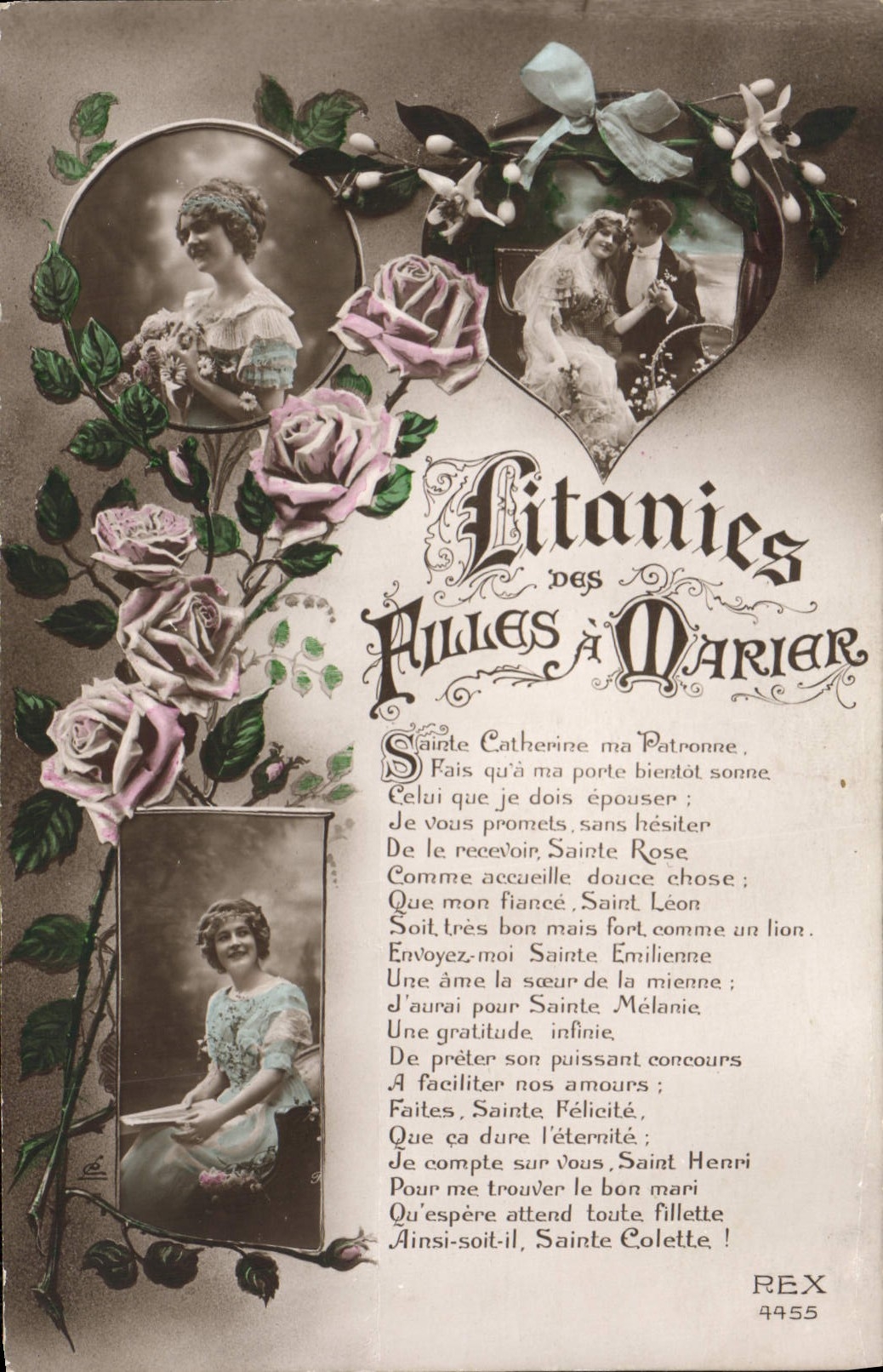 VINTAGE POSTCARD Fantaisie Litanies girls has to marry Mariage