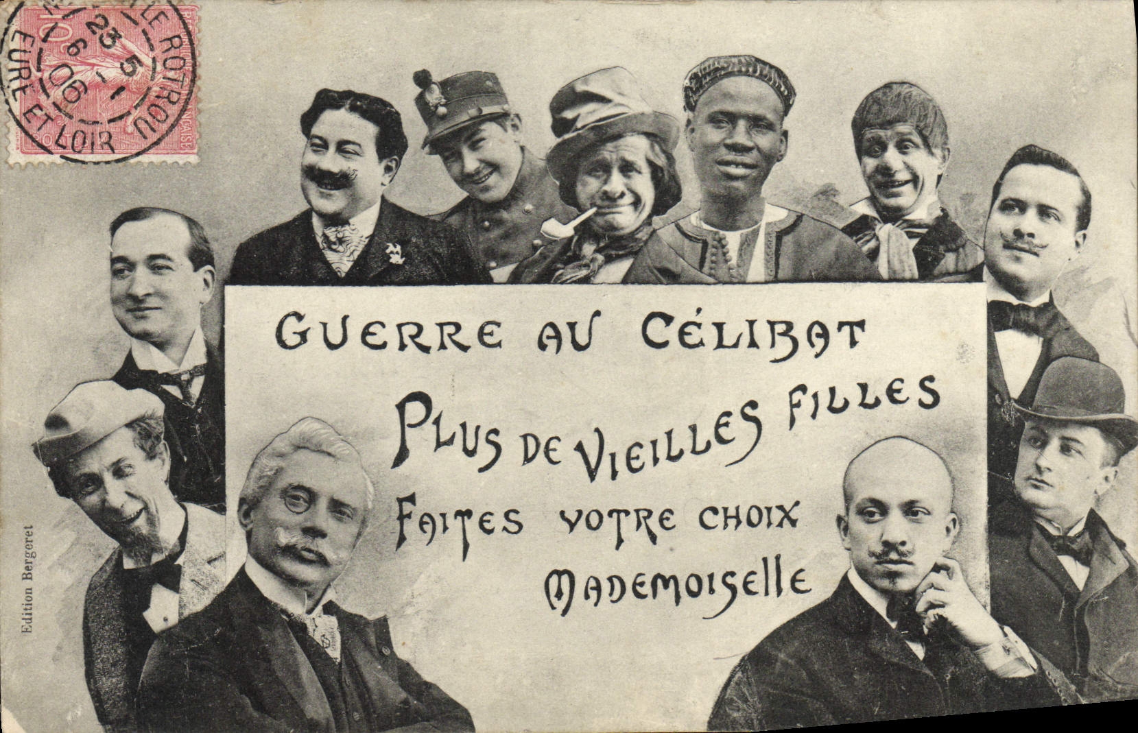 VINTAGE POSTCARD Fantasy War with the celibacy Folds of old maids Men