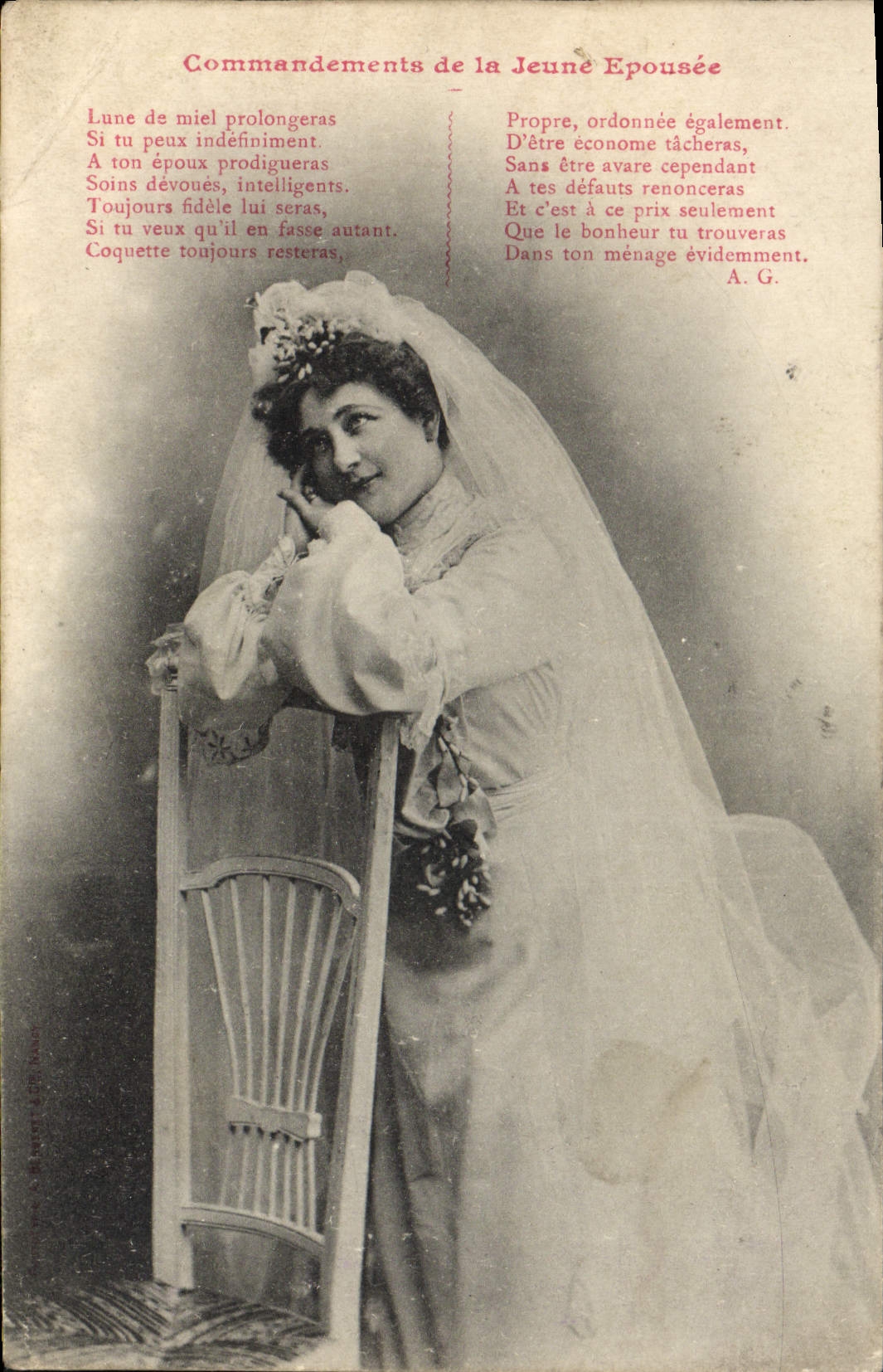 VINTAGE POSTCARD Fantasy Commands of the young person epousee Marriage