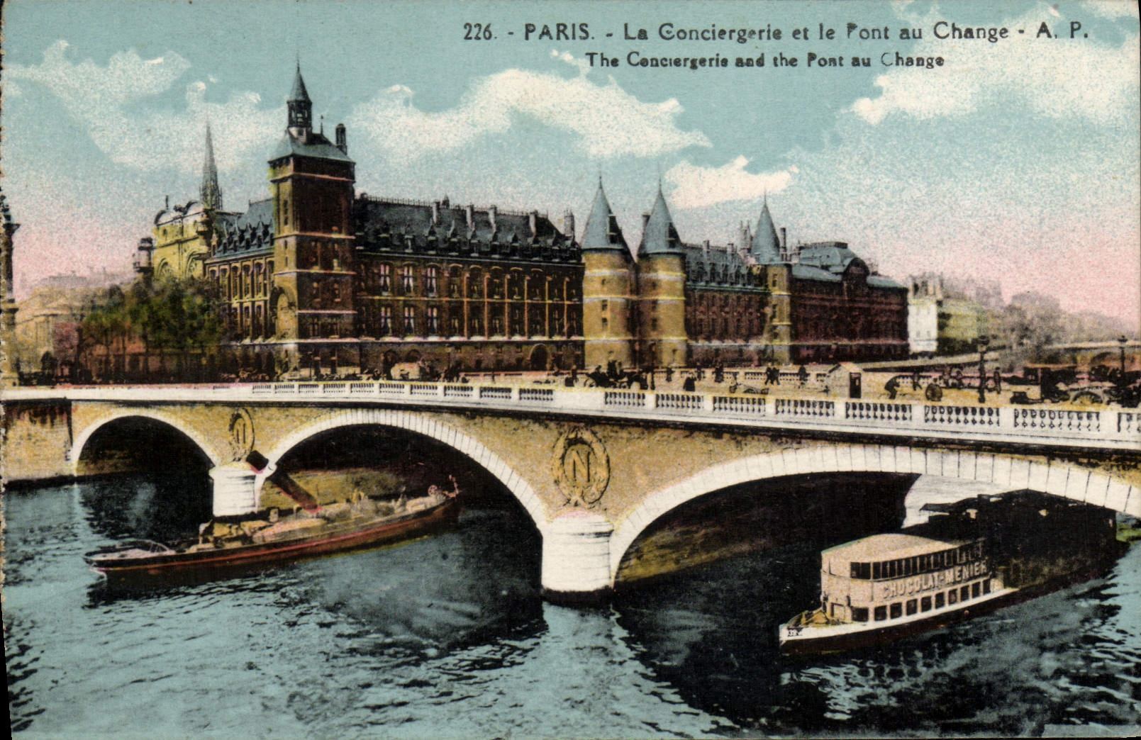 CPA Paris La Conciergerie Et Le Pont Au Change Bateau Peniche 