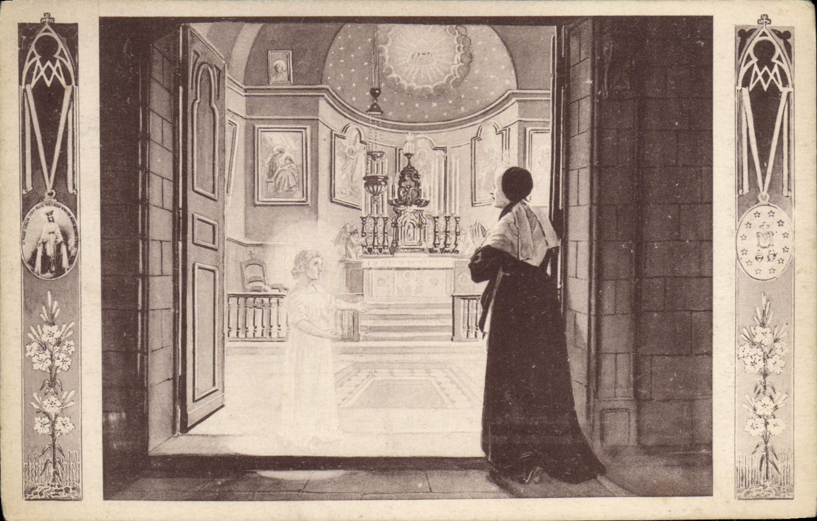 VINTAGE POSTCARD Miraculous Medal As With the Midnight mass