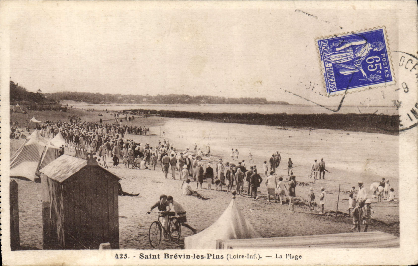 VINTAGE POSTCARD Saint Brevin the Pines the Beach Children Bicycle Cycles Daguin Seal