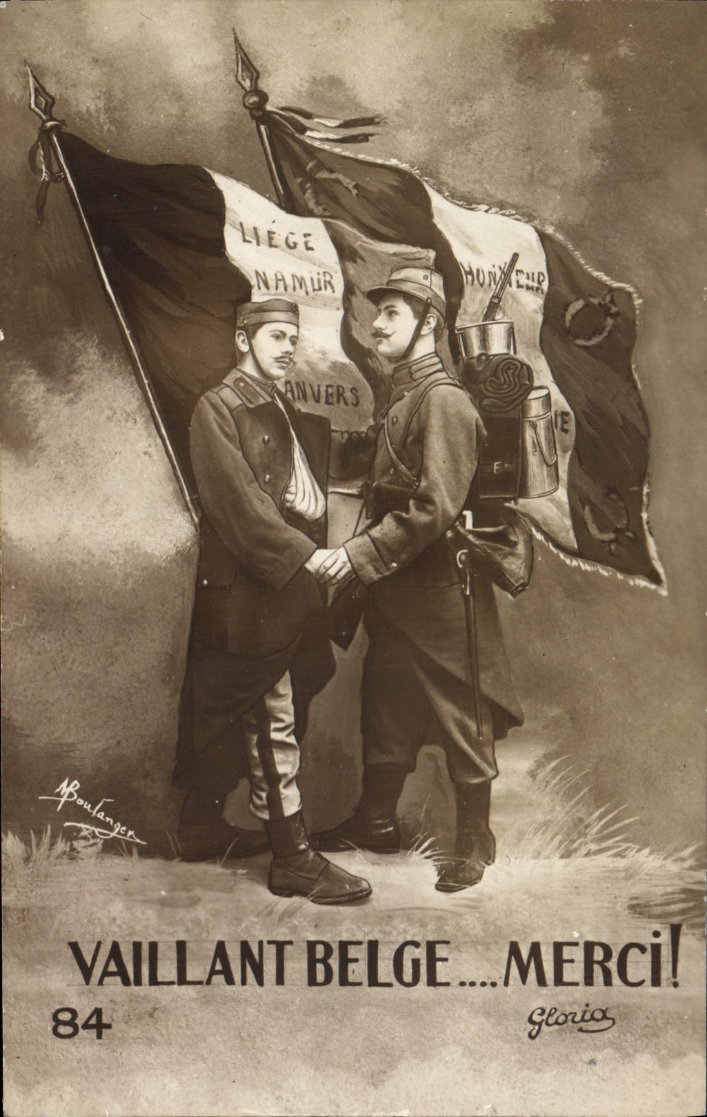 CPA Fantaisie Soldat Militaria Vaillant Belge Merci