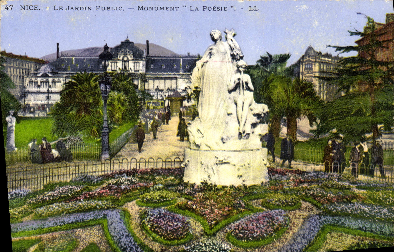 POSTAL de la VENDIMIA Niza la poesía del monumento del jardín público