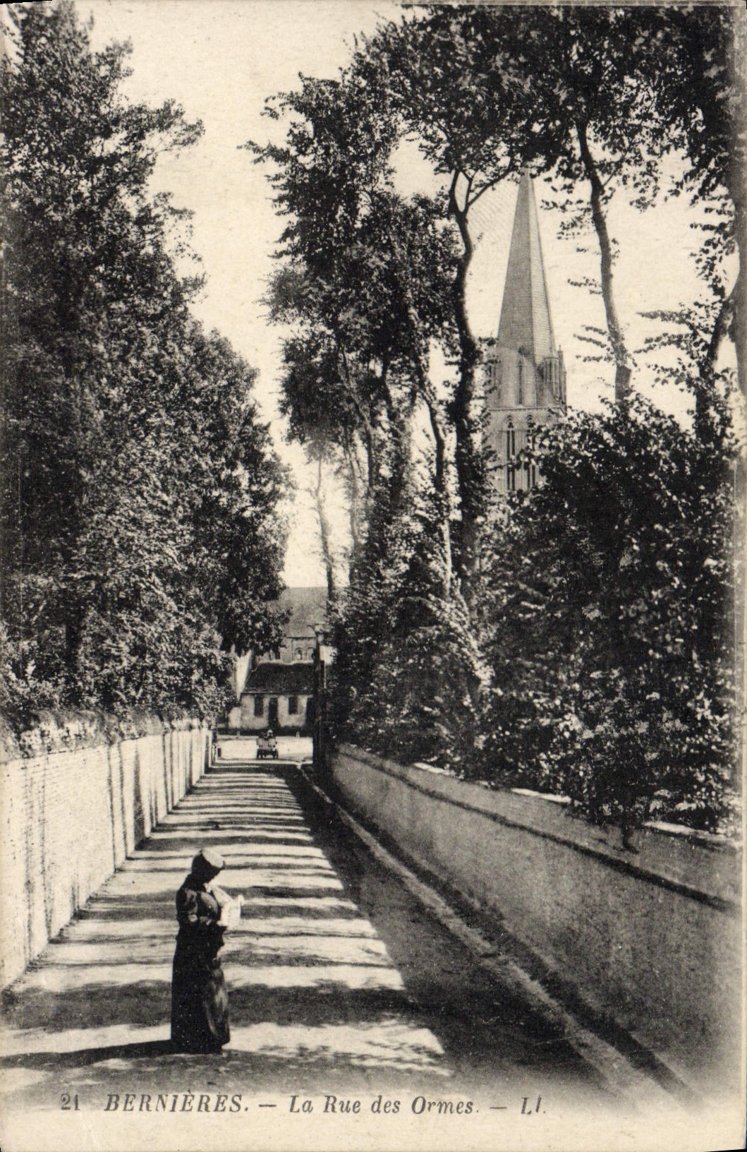 VINTAGE POSTCARD Bernieres the Street Of the Elms