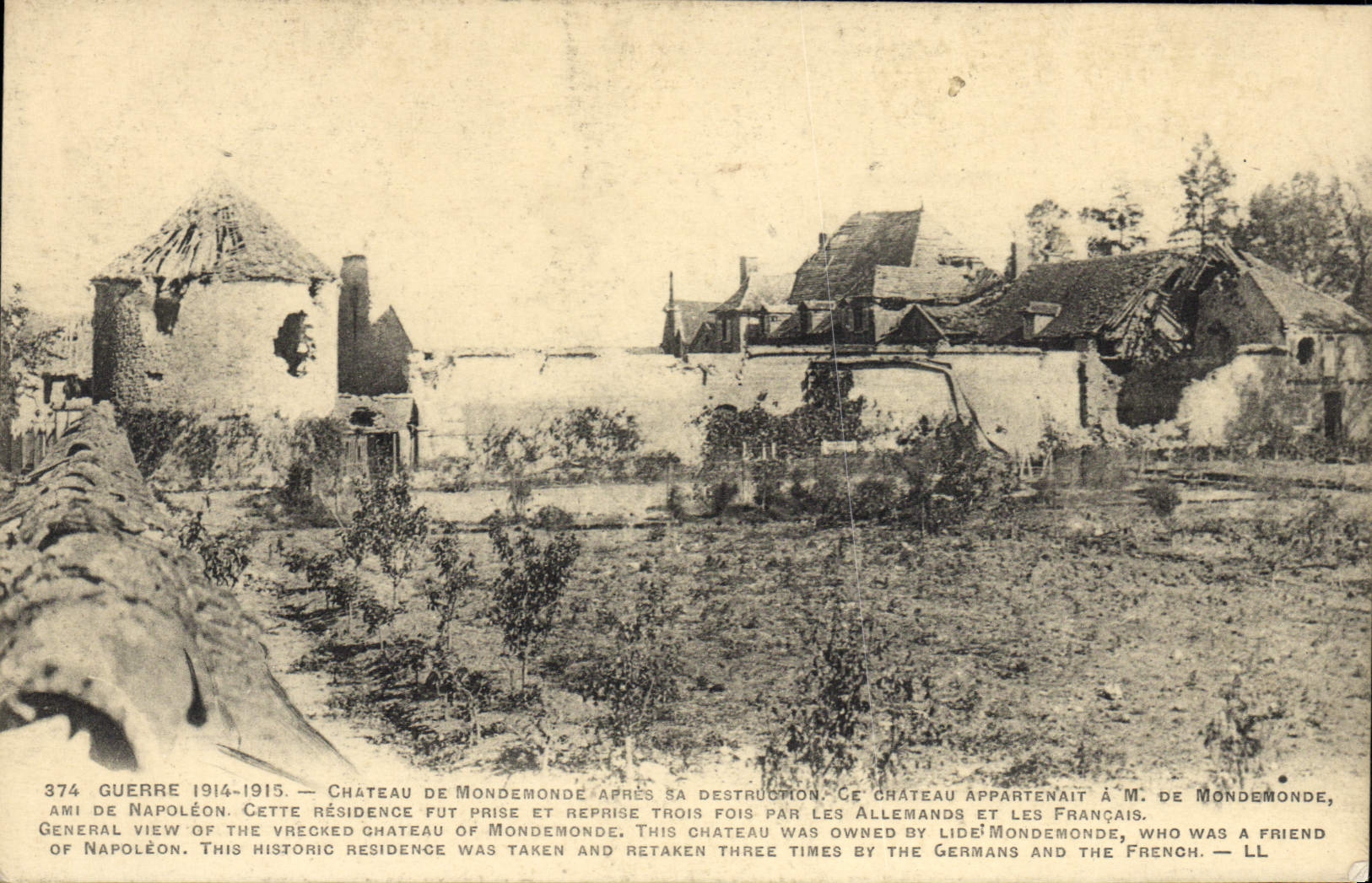 VINTAGE POSTCARD War Castle De Mondemonde after its Militaria destruction