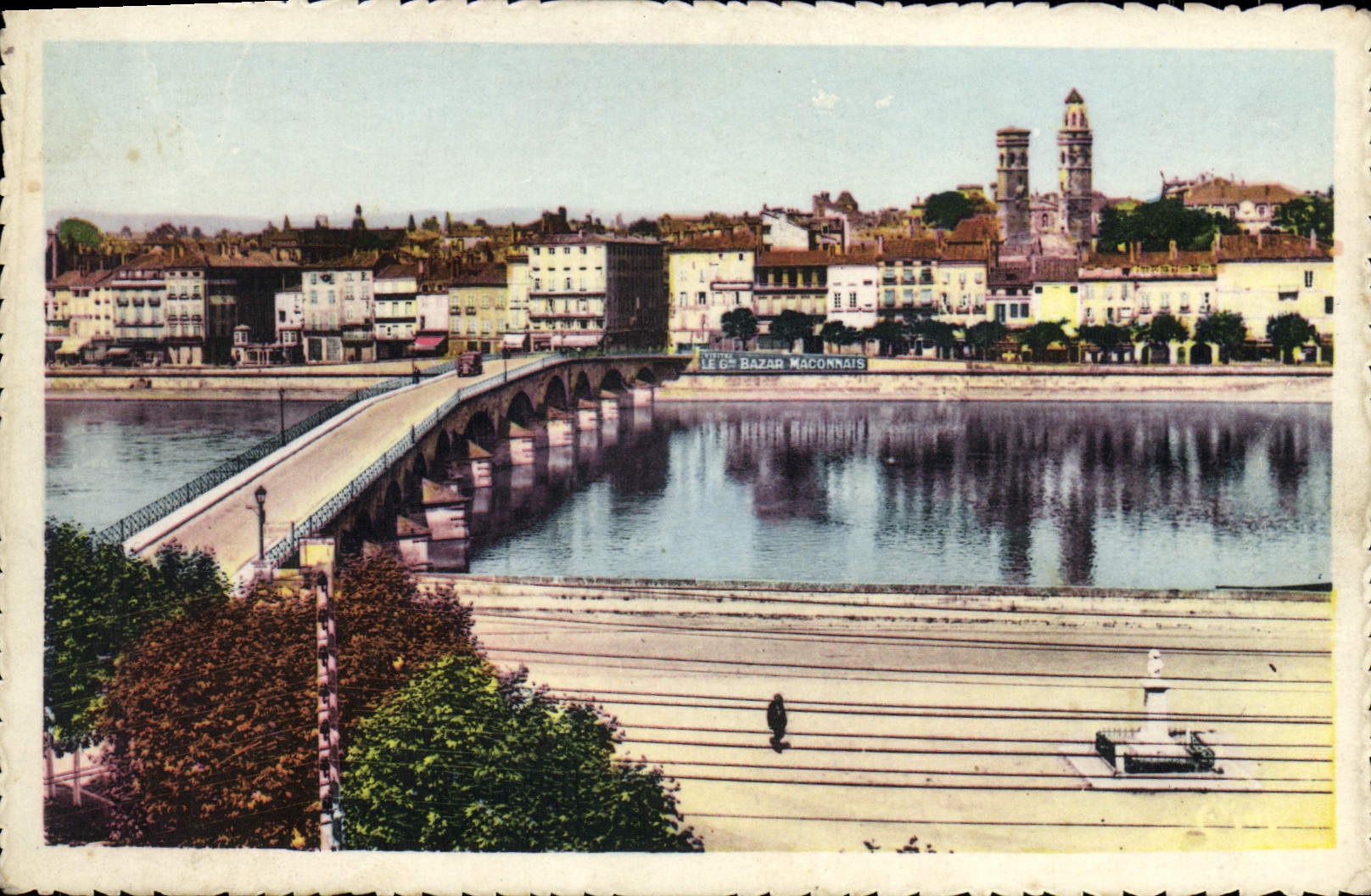 VINTAGE POSTCARD Macon View In the Foreground the Saone At the bottom the Mounts of Built