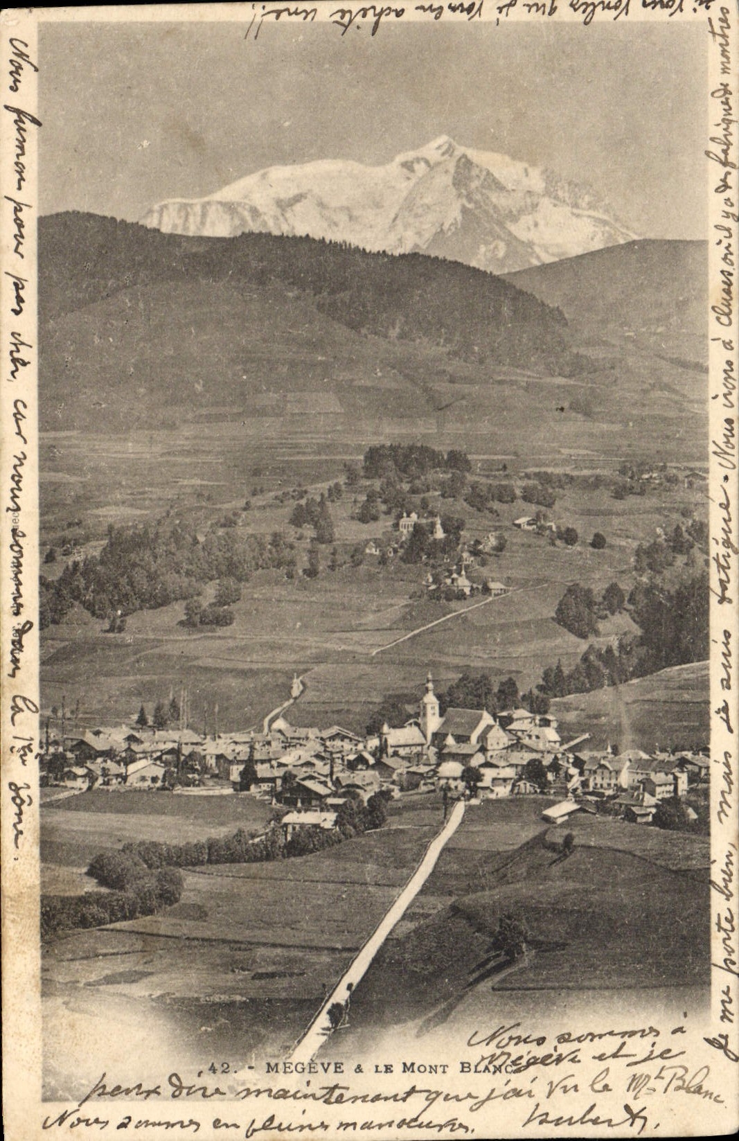 VINTAGE POSTCARD Megeve and Mont Blanc