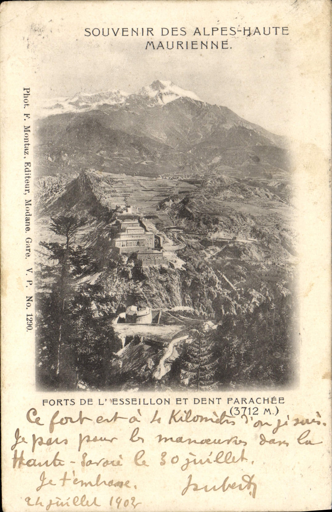 VINTAGE POSTCARD To remember Of the Alps High Maurienne Forts of Esseillon and tooth parachee Bramans Seal