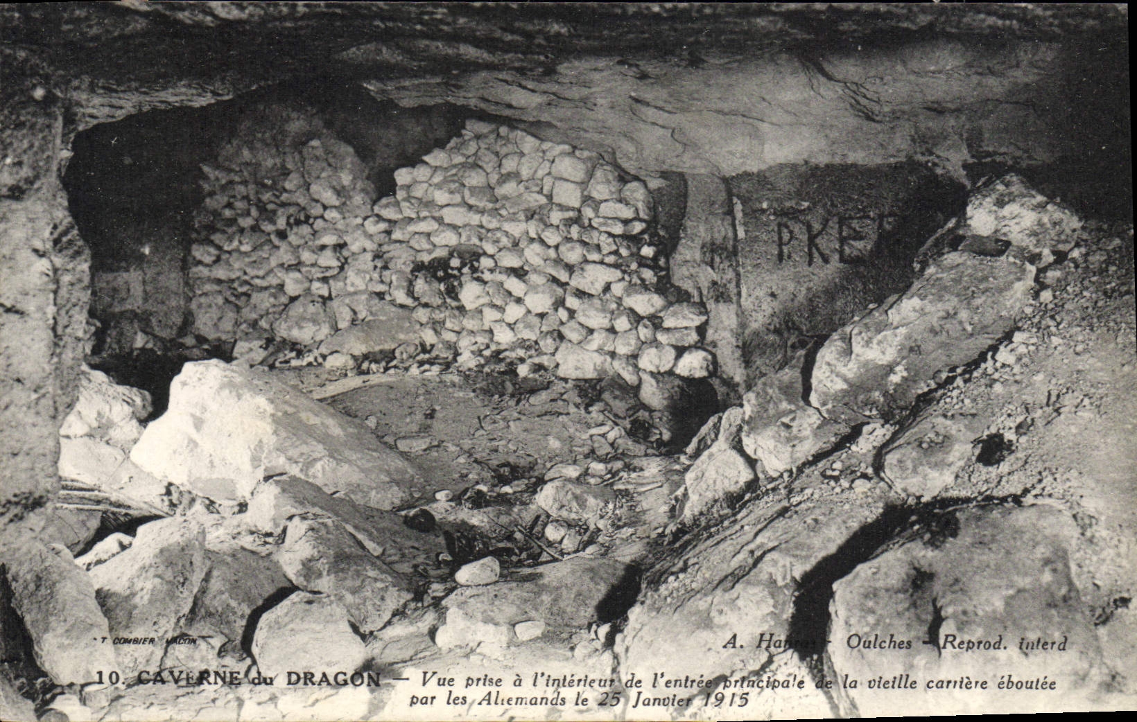 VINTAGE POSTCARD Cave Of the Dragon Seen from AD INTERIM 'Interior De I' Main entrance of the old career blown in by German