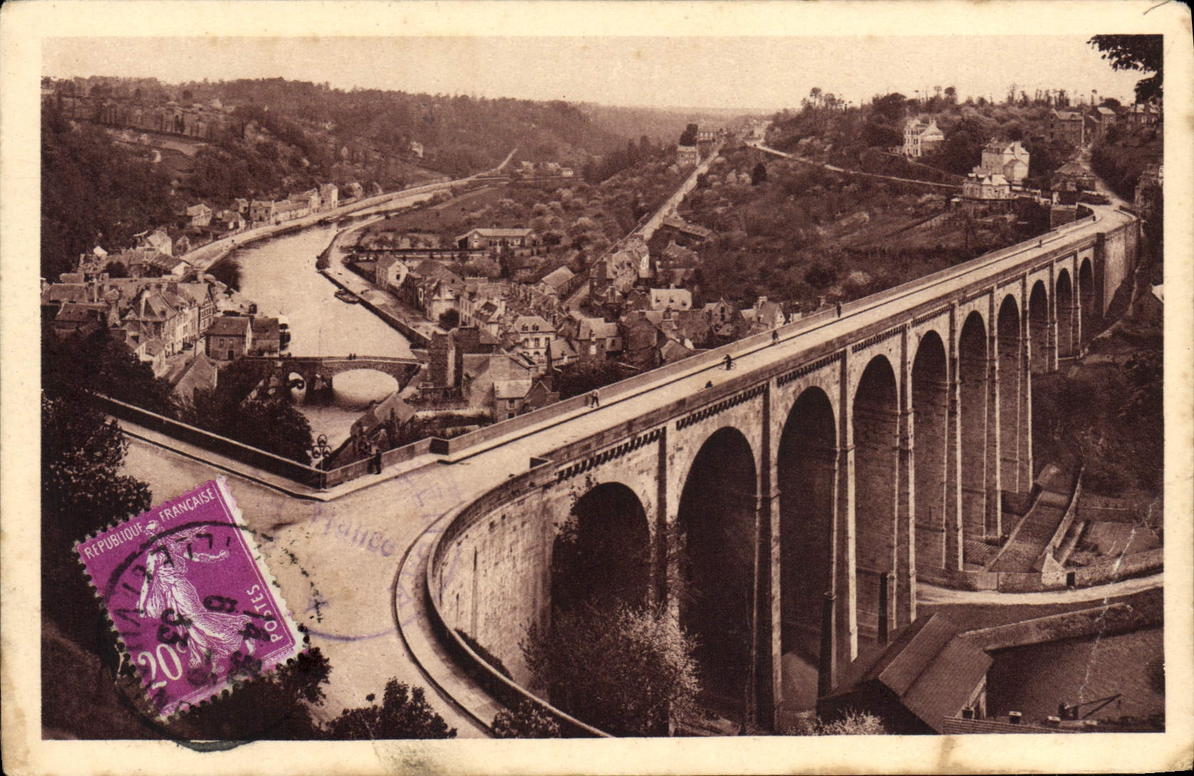 VINTAGE POSTCARD Brittany Dinan the Viaduct De Lanvallay And the Valley of the Rancid one