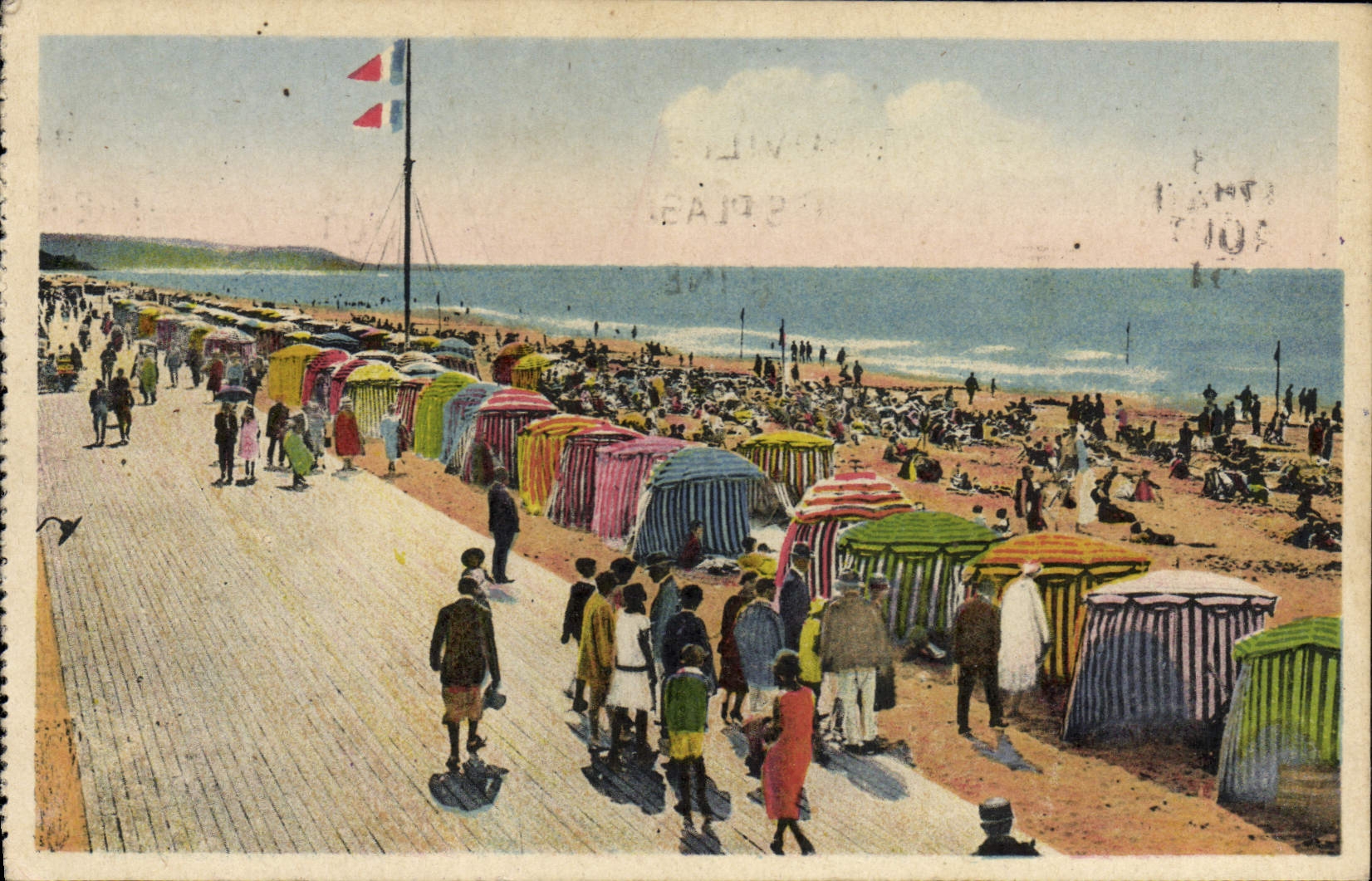 POSTAL Deauville de la VENDIMIA la playa florecida la playa