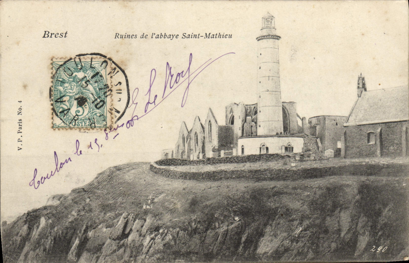 VINTAGE POSTCARD Ruins De I' Abbaye Saint Mathieu Lighthouse