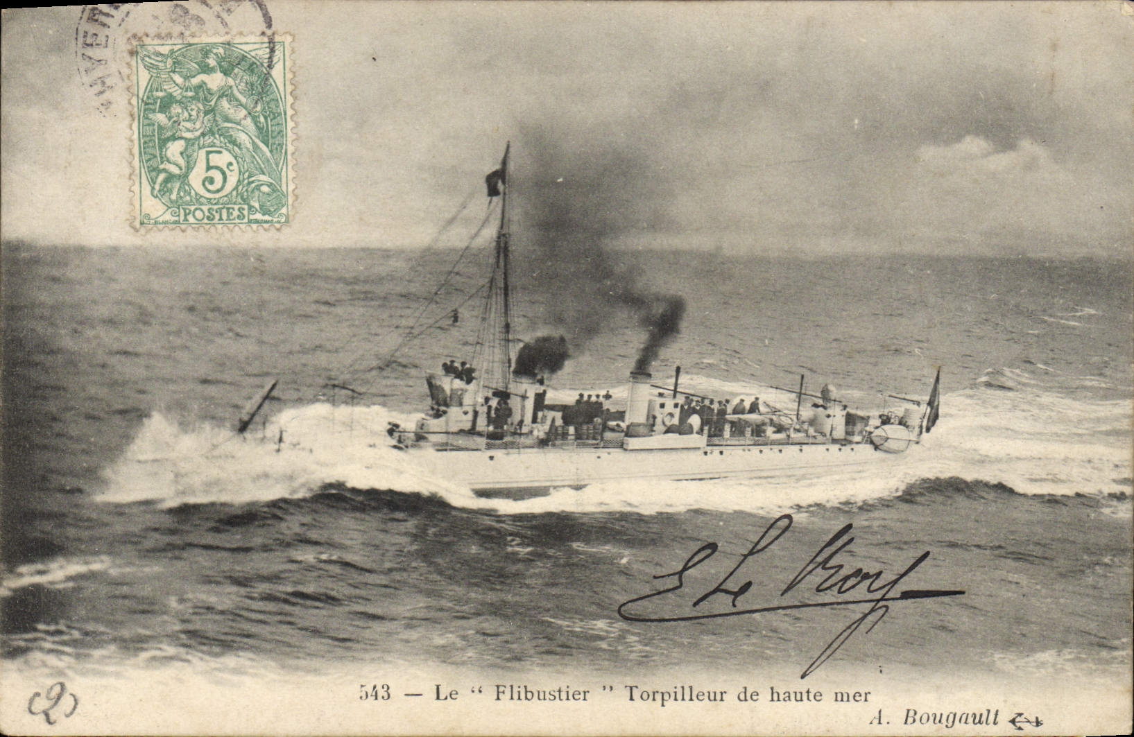 VINTAGE POSTCARD Flibustier Destroyer Of Open sea Bougault