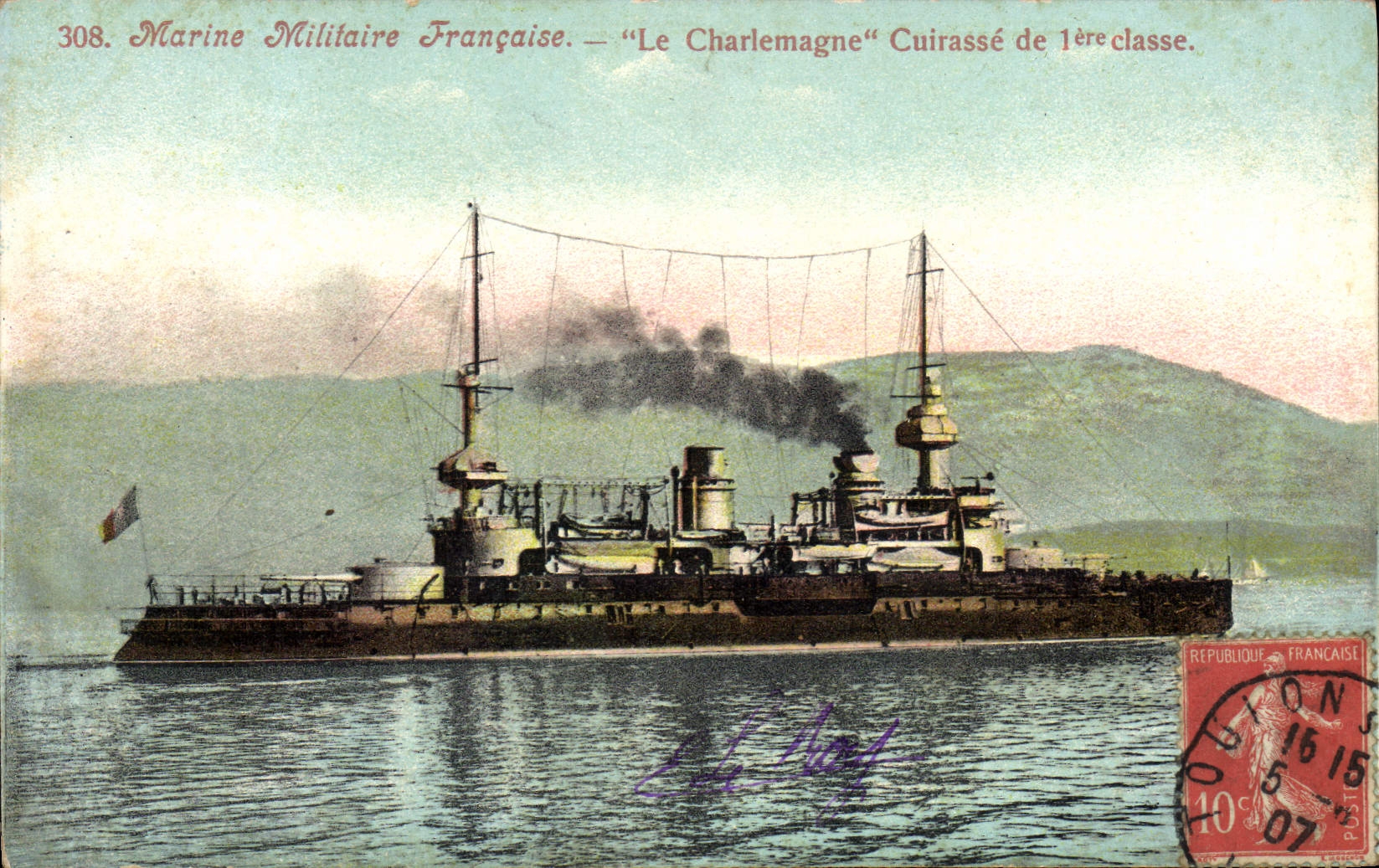 CPA Marine Militaire Francaise Le Charlemagne Cuirasse de 1ere classe