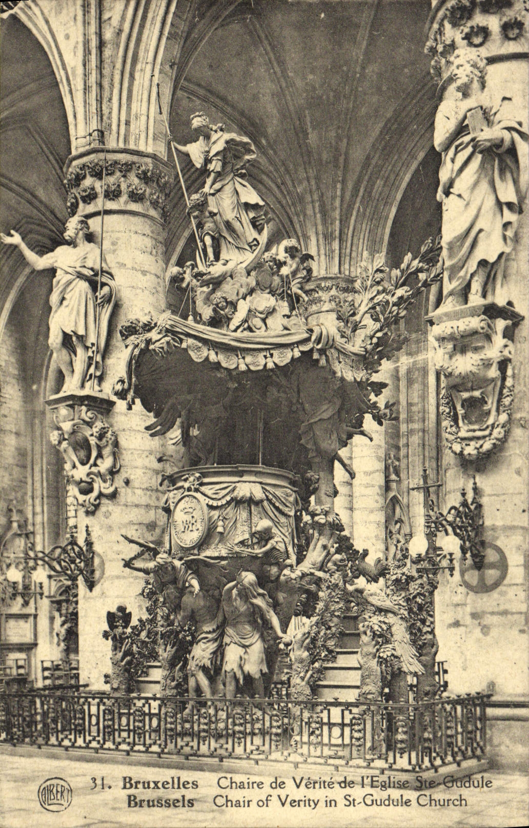 Púlpito de Bruselas de la POSTAL de la VENDIMIA de Truth De I' Eglise co. Gudulia