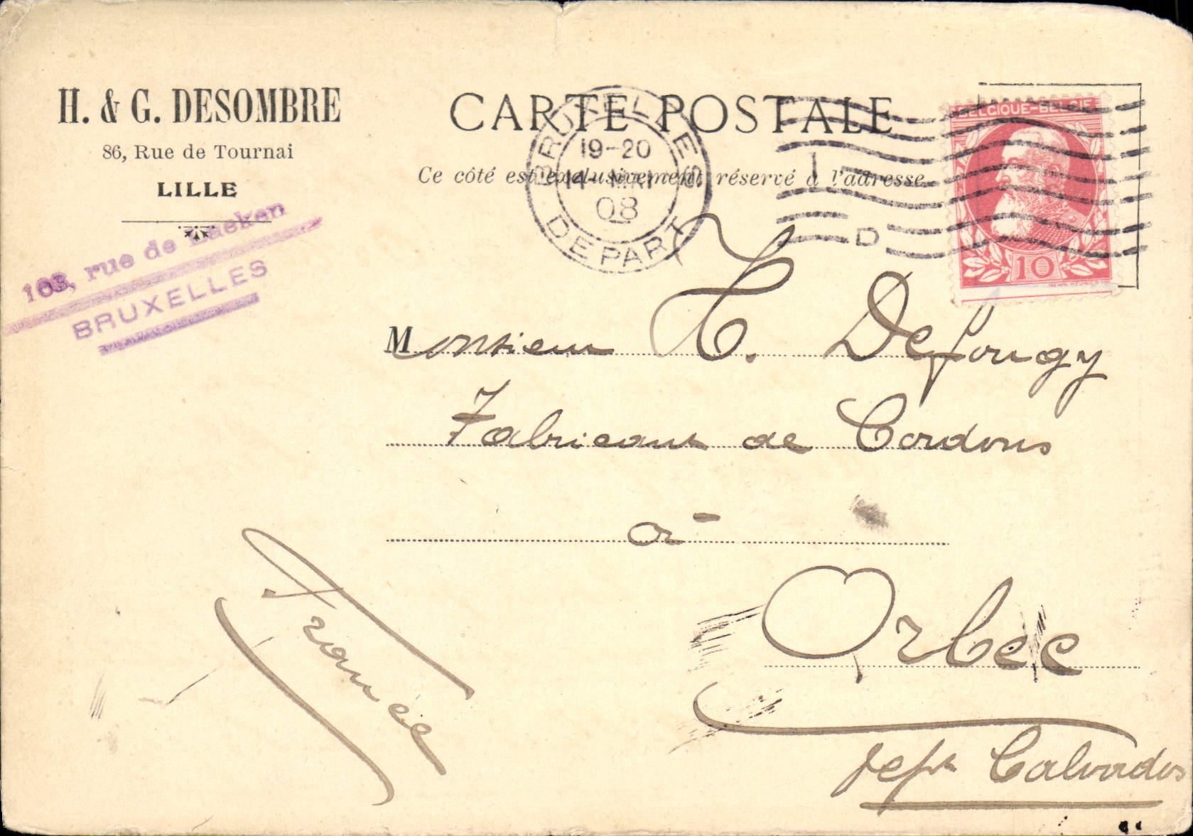 Postcard Belgium Desombre Rue of Turned Lille for orbec