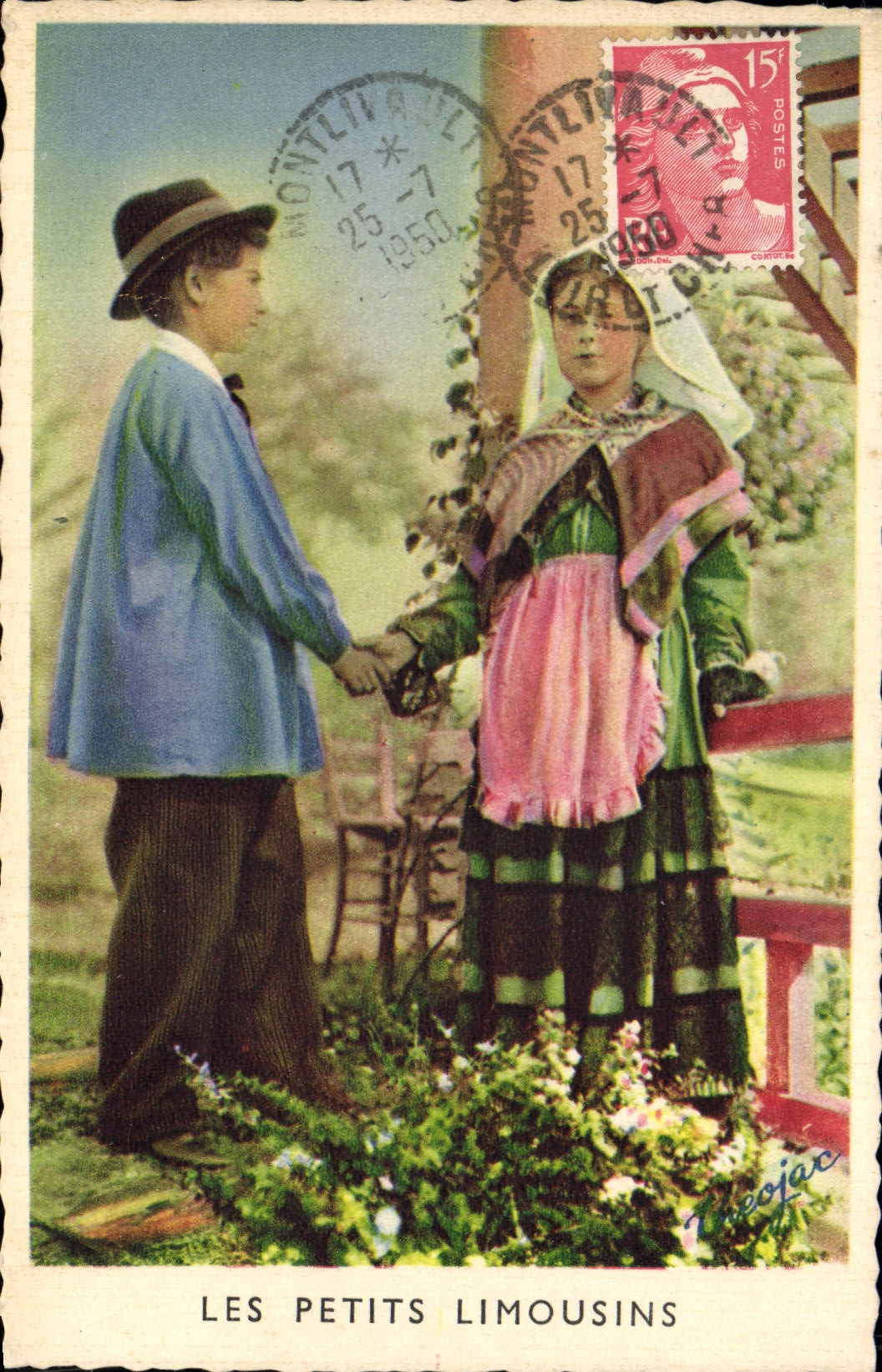 VINTAGE POSTCARD Small Limousins Folklore