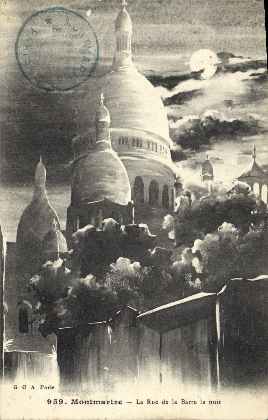 CPA Paris Montmartre La Rue De La Barre La Nuit Sacre Coeur 