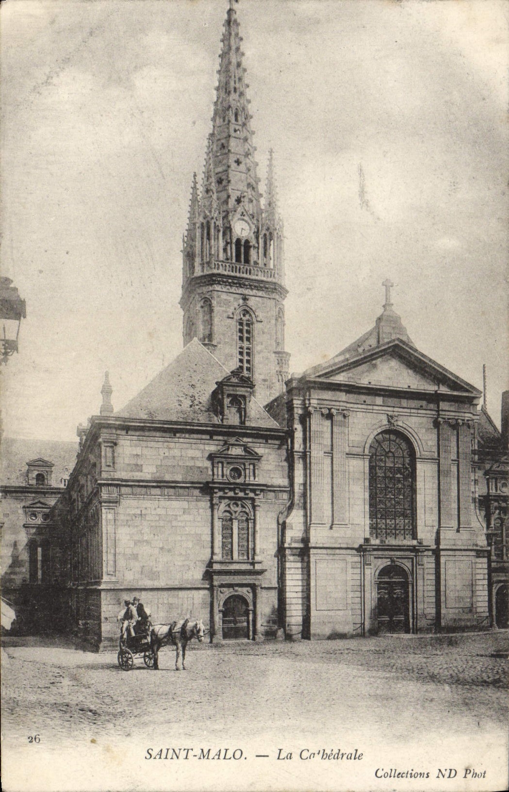 VINTAGE POSTCARD Holy Malo the Cathedral Coach Horse