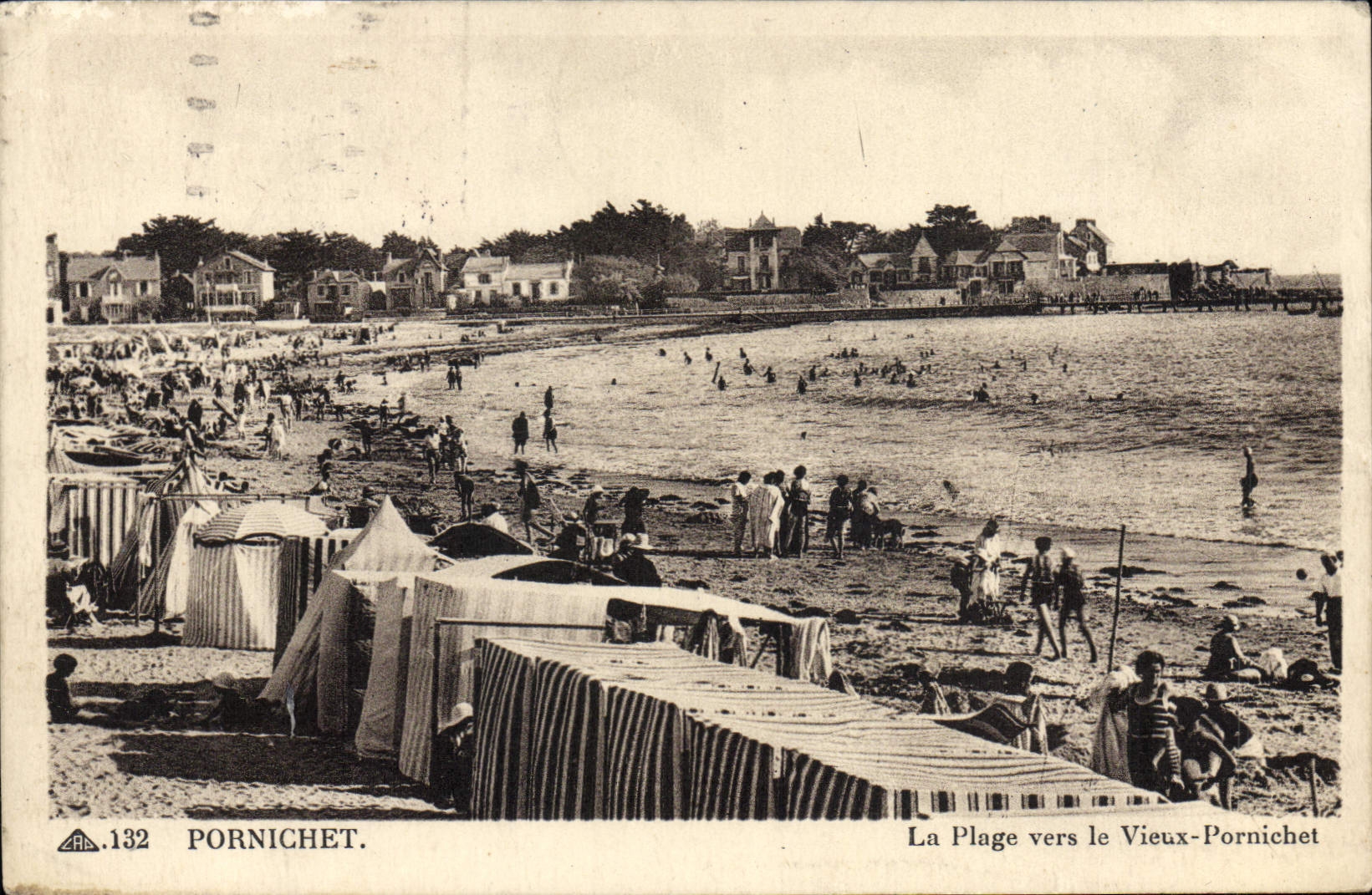 POSTAL Pornichet de la VENDIMIA la playa hacia el viejo hombre de Pornichet