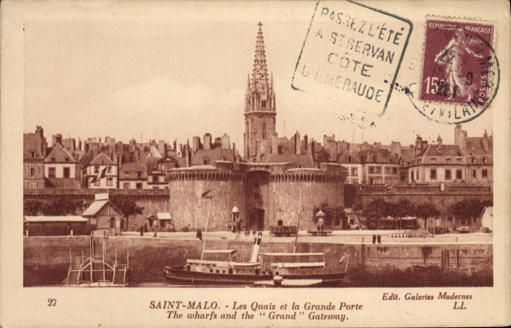 VINTAGE POSTCARD Holy Malo Quays And the Large Gate Daguin Seal