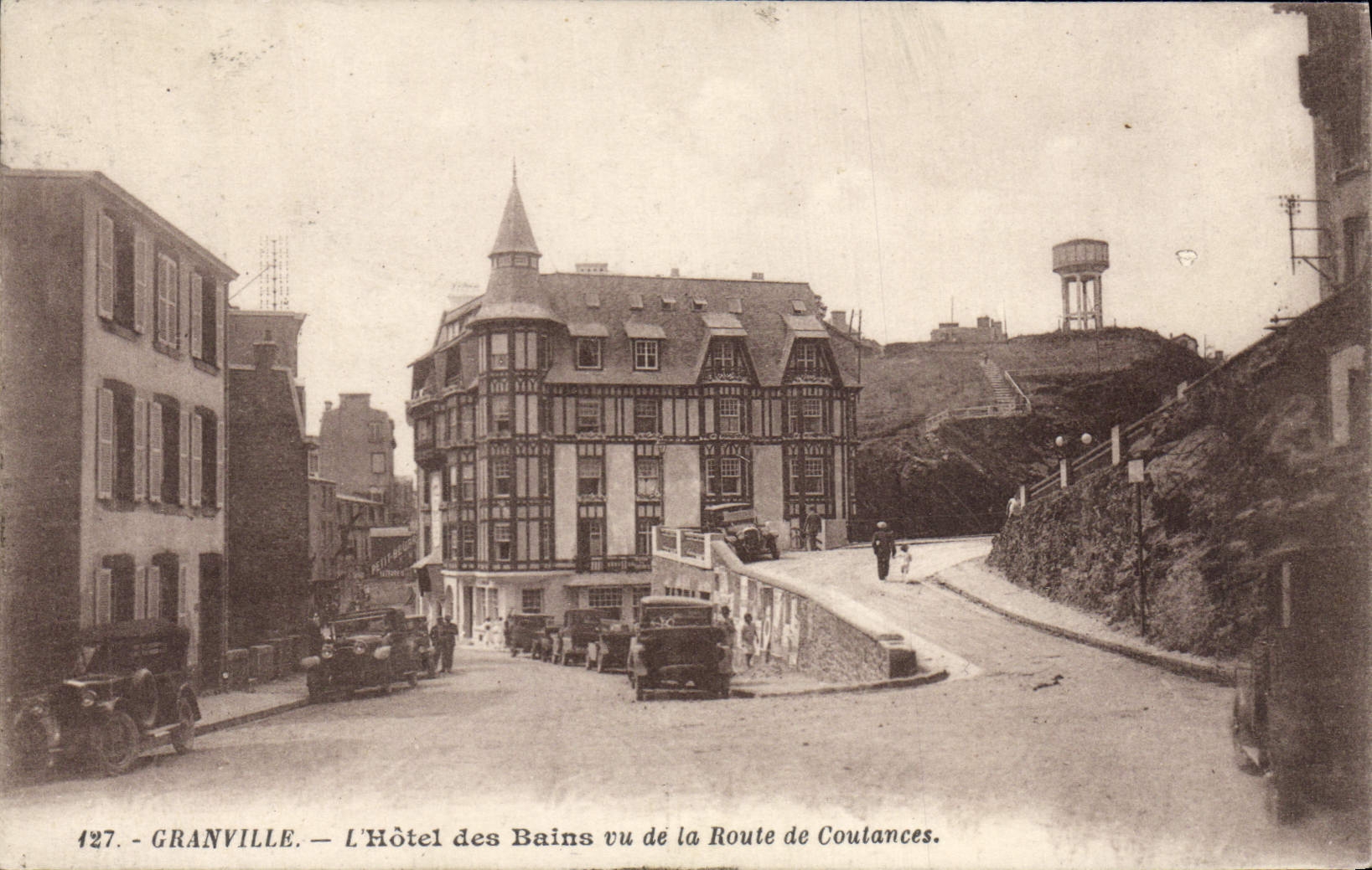 CPA Granville L'Hotel Des Bains Vu De La Route De Coutances Cachet Daguin