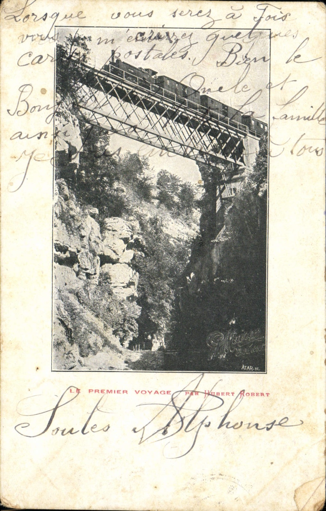 VINTAGE POSTCARD first Vovage Far Rorrat Hubert Robert Train