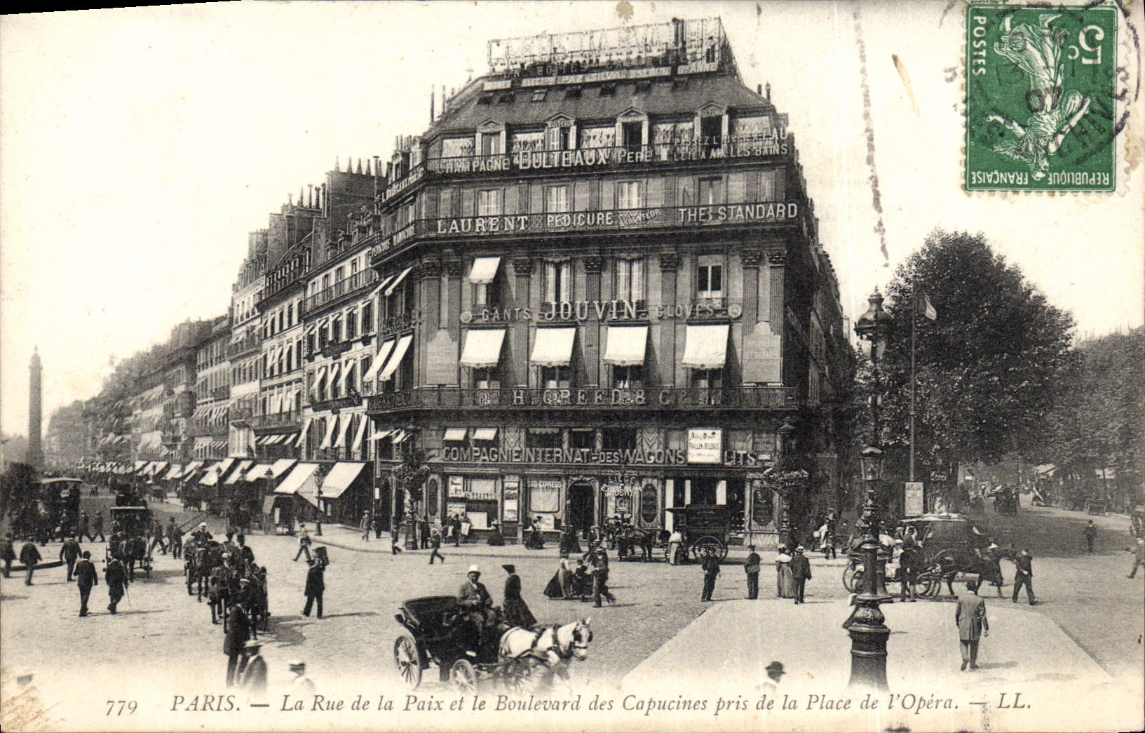 VINTAGE POSTCARD Paris the Street Of Peace And the Boulevard Of the Nasturtiums Taken Of the Place De I' Opera