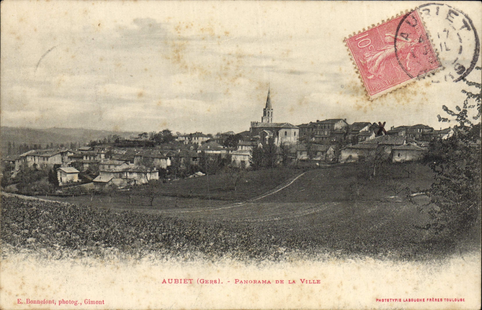 VINTAGE POSTCARD Aubiet Panorama Of the City