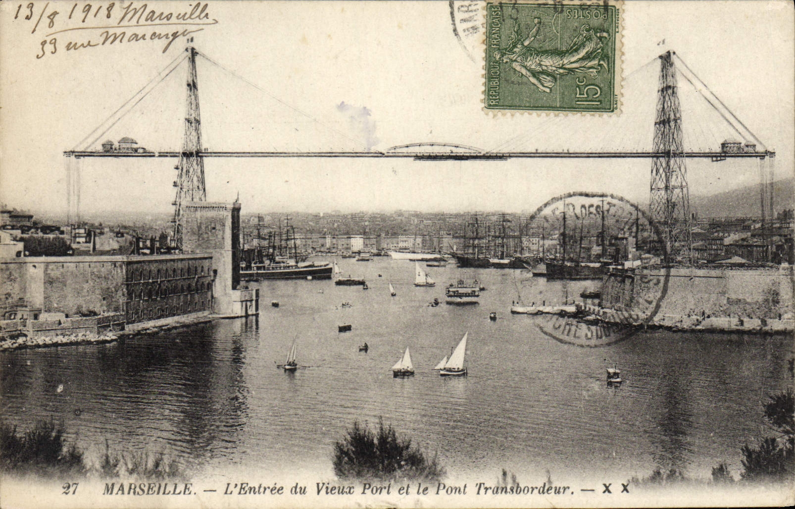 CPA Marseille L'entree du vieux port et le pont transbordeur