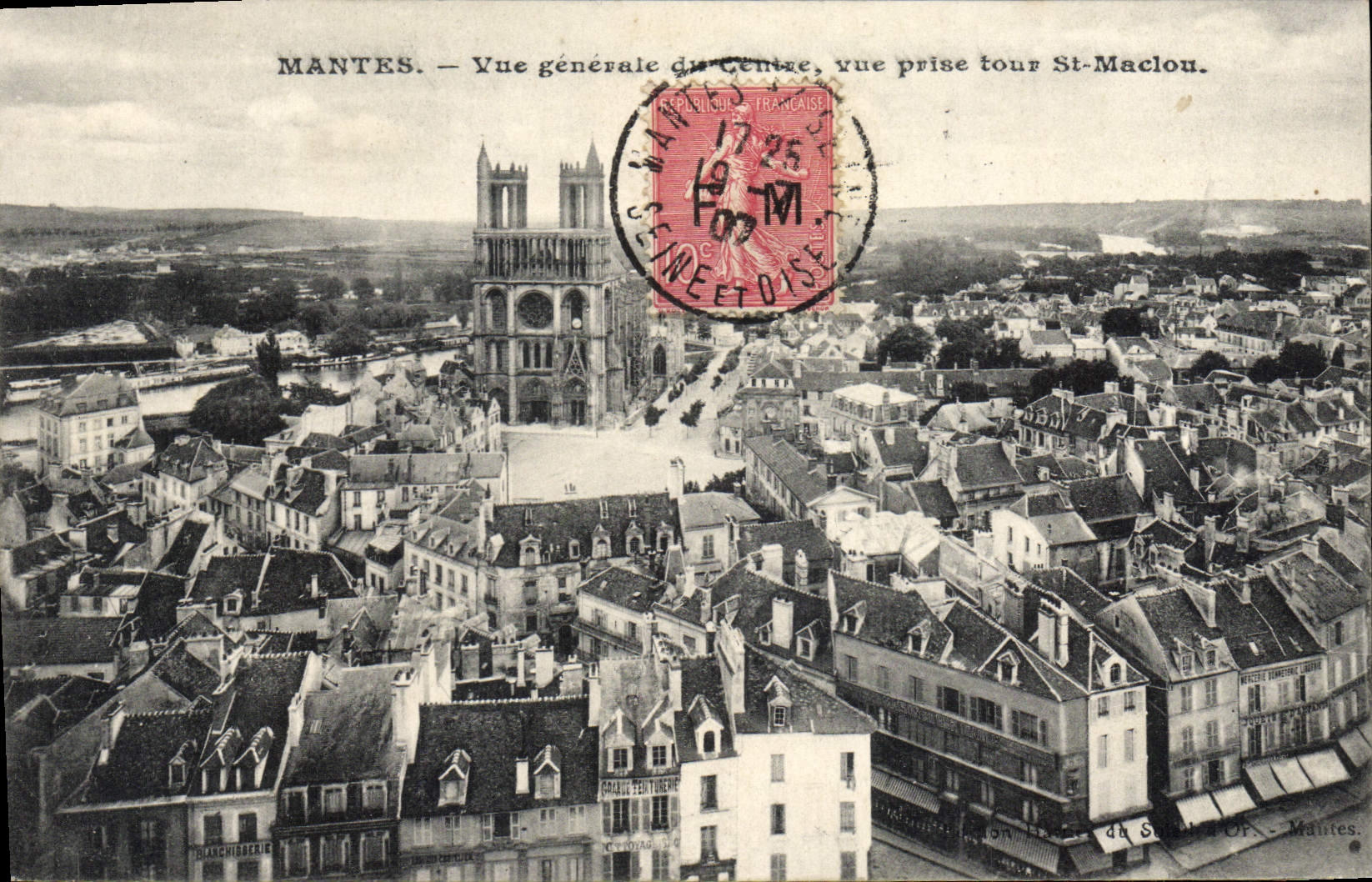 VINTAGE POSTCARD Mantes View Of Center Seen from Turn St Maclou