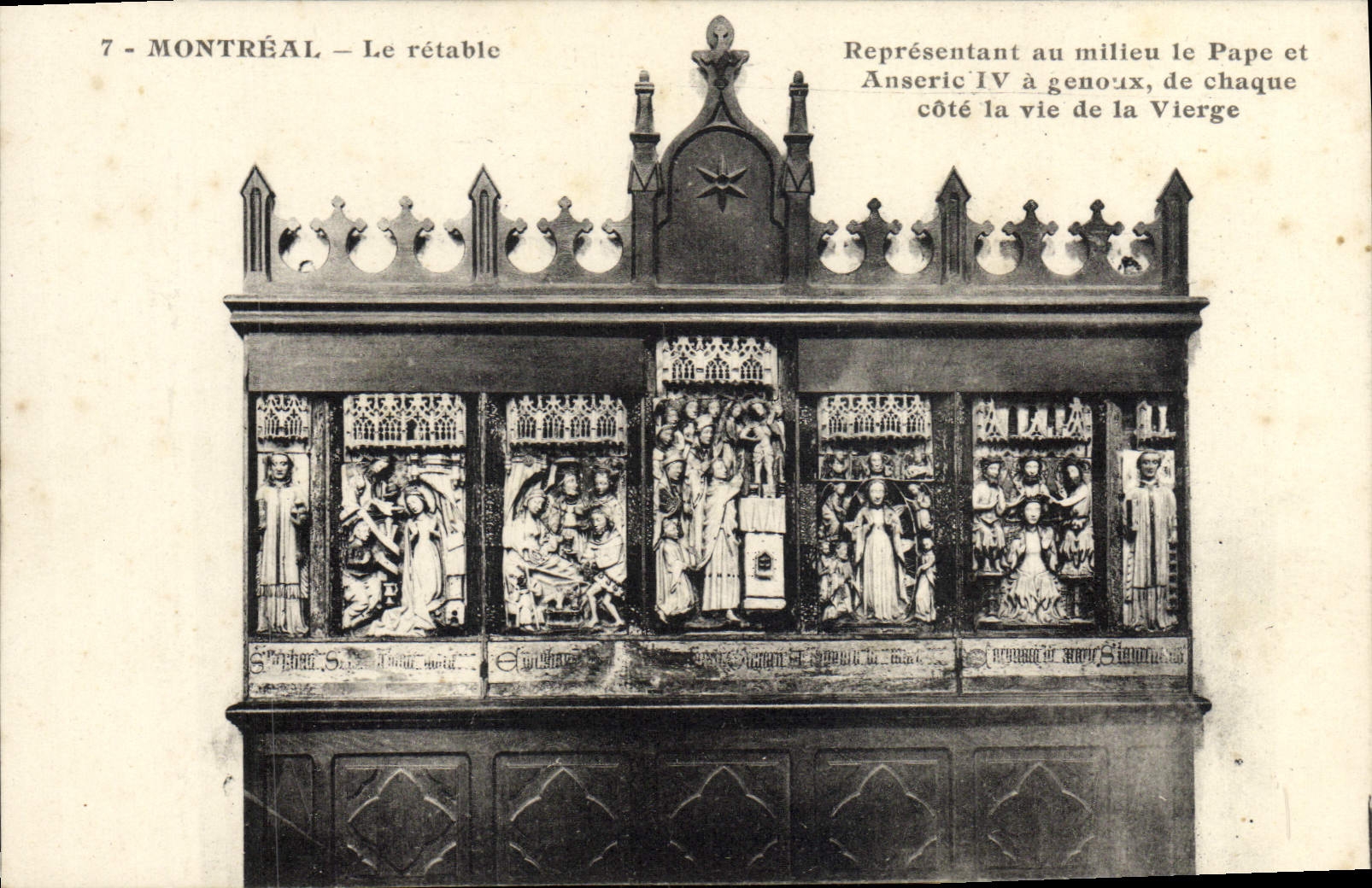 VINTAGE POSTCARD Montreal the Retable Representing in the medium the pope and Anseric IV has knees