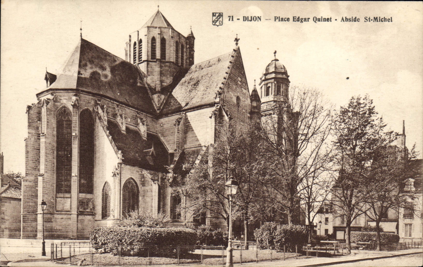 VINTAGE POSTCARD Dijon Places Edgar Quinet Abside St Michel