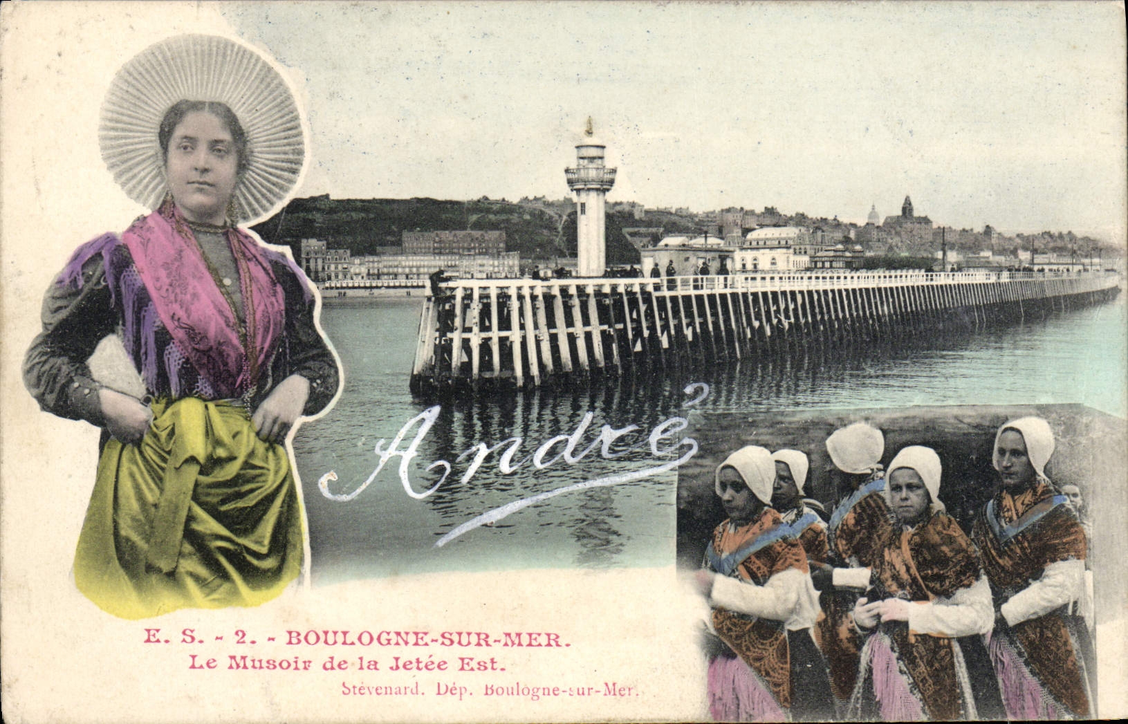 VINTAGE POSTCARD Boulogne On Mer the Pierhead Of the Pier Is Andre folklore