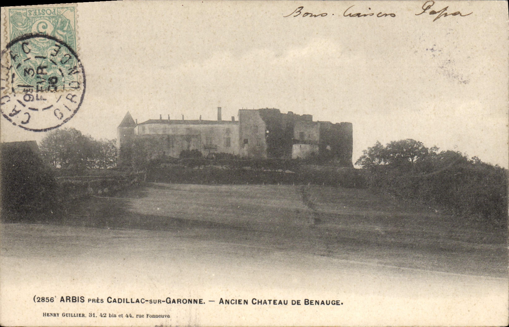 VINTAGE POSTCARD Arbis Close Cadillac On the Garonne Old Castle De Benauge