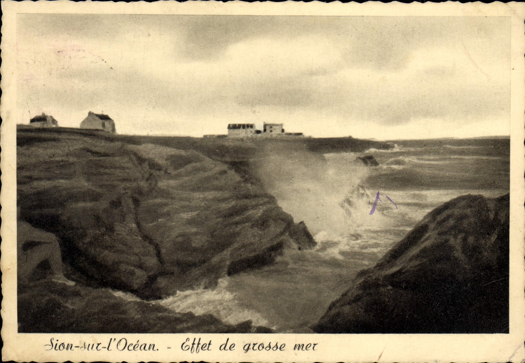 VINTAGE POSTCARD Sion On I' Ocean Effect Heavy sea