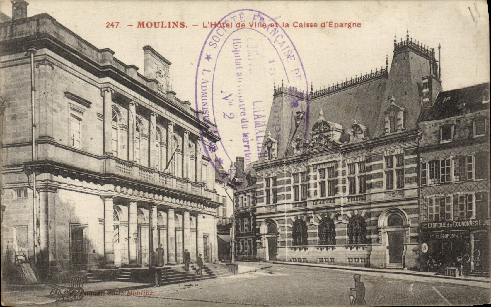 VINTAGE POSTCARD Moulins the Town hall And the Savings bank