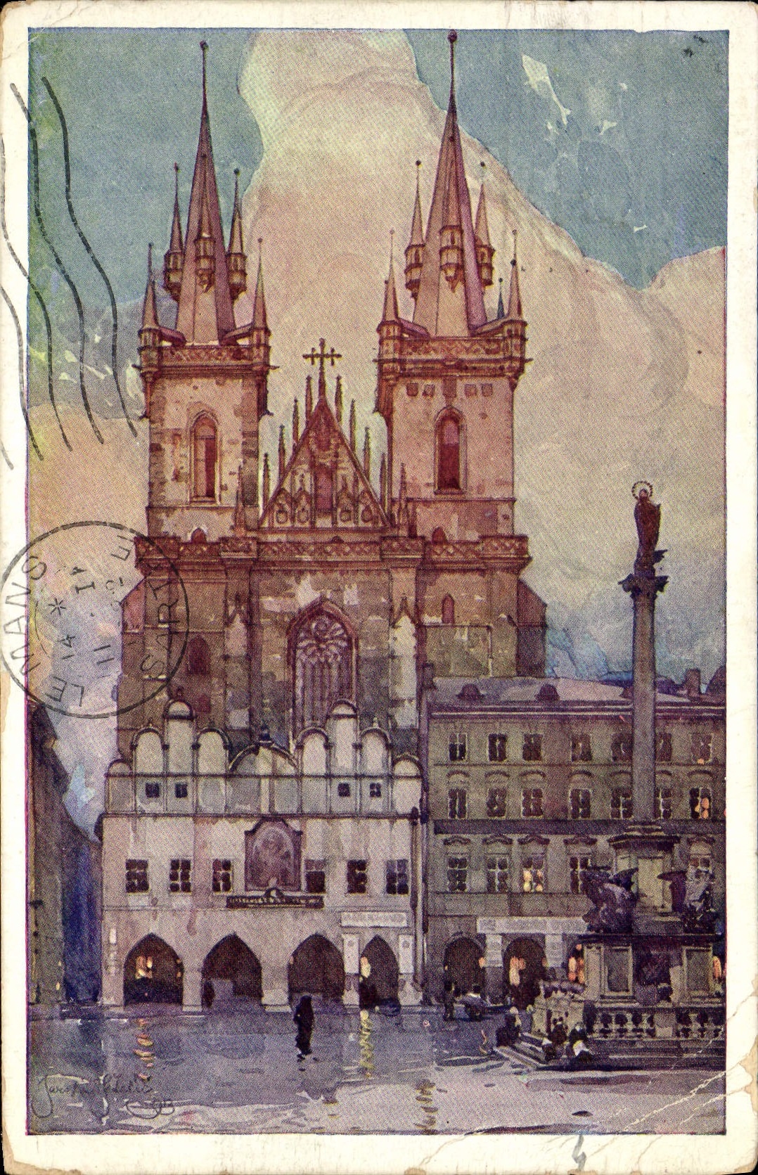 POSTAL Tyn Church De Tyn de la VENDIMIA