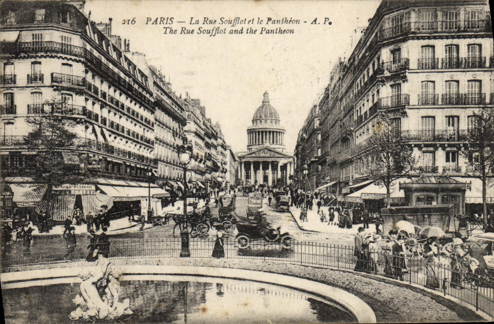 VINTAGE POSTCARD Paris the Street Soufflot And the automobile Pantheon