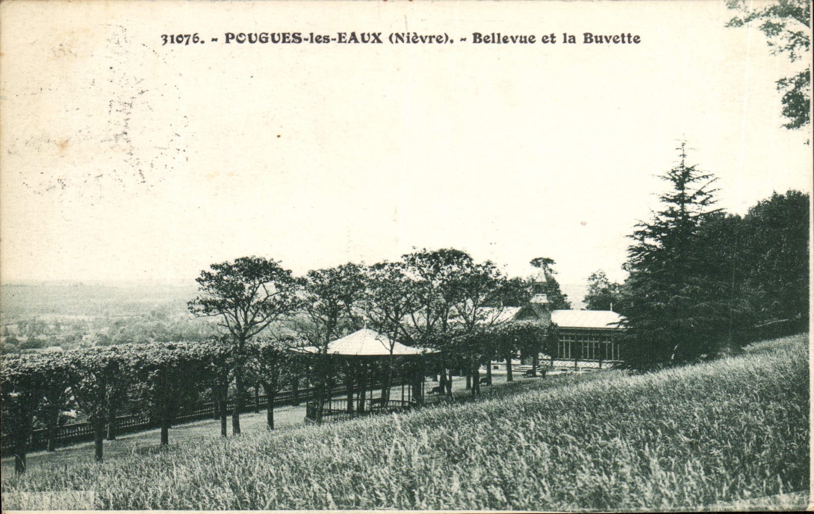 VINTAGE POSTCARD Pougues Bellevue Water and the Refreshment bar
