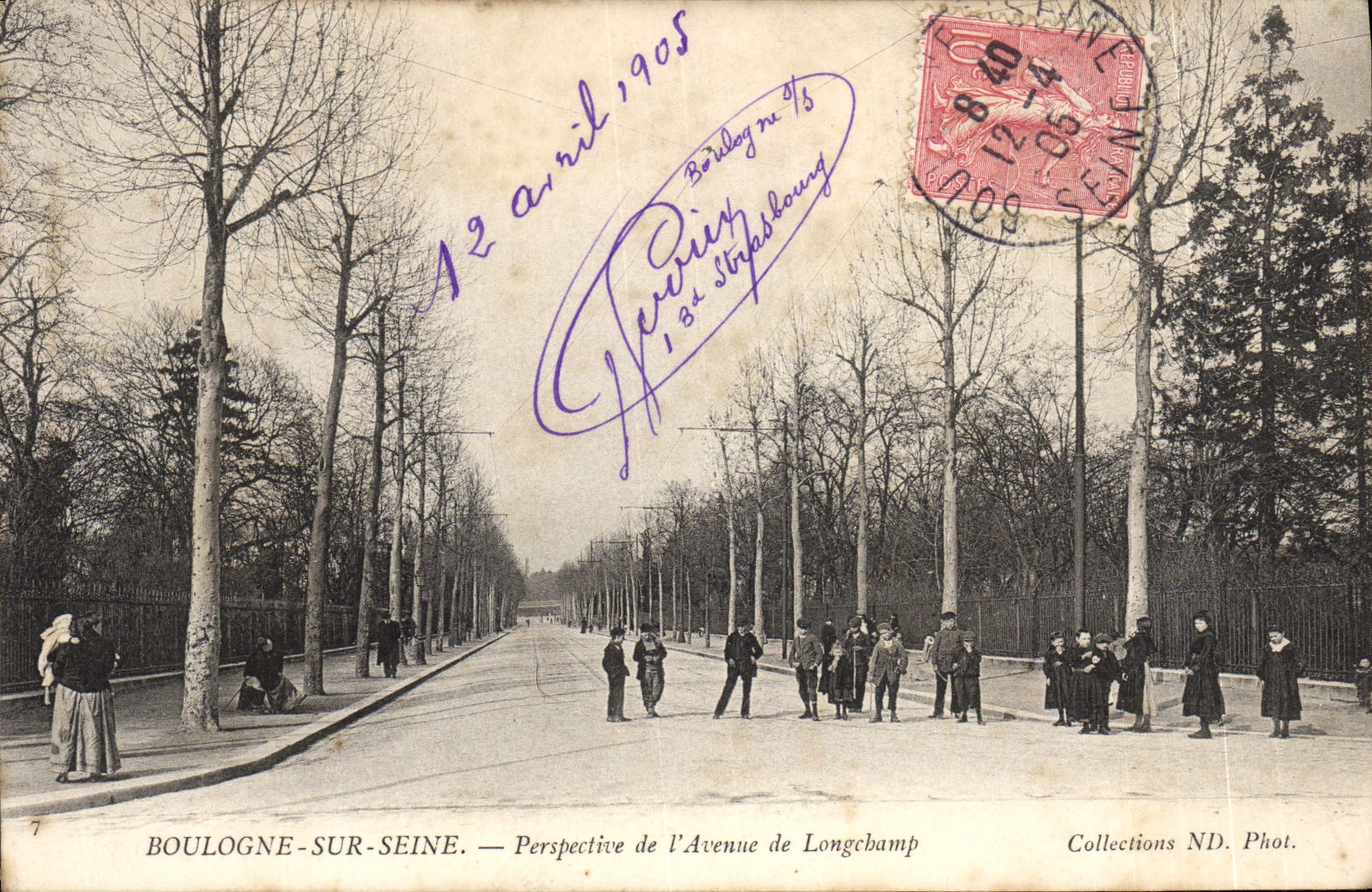 POSTAL Boulogne de la VENDIMIA en la perspectiva Seine de la avenida de Longchamp