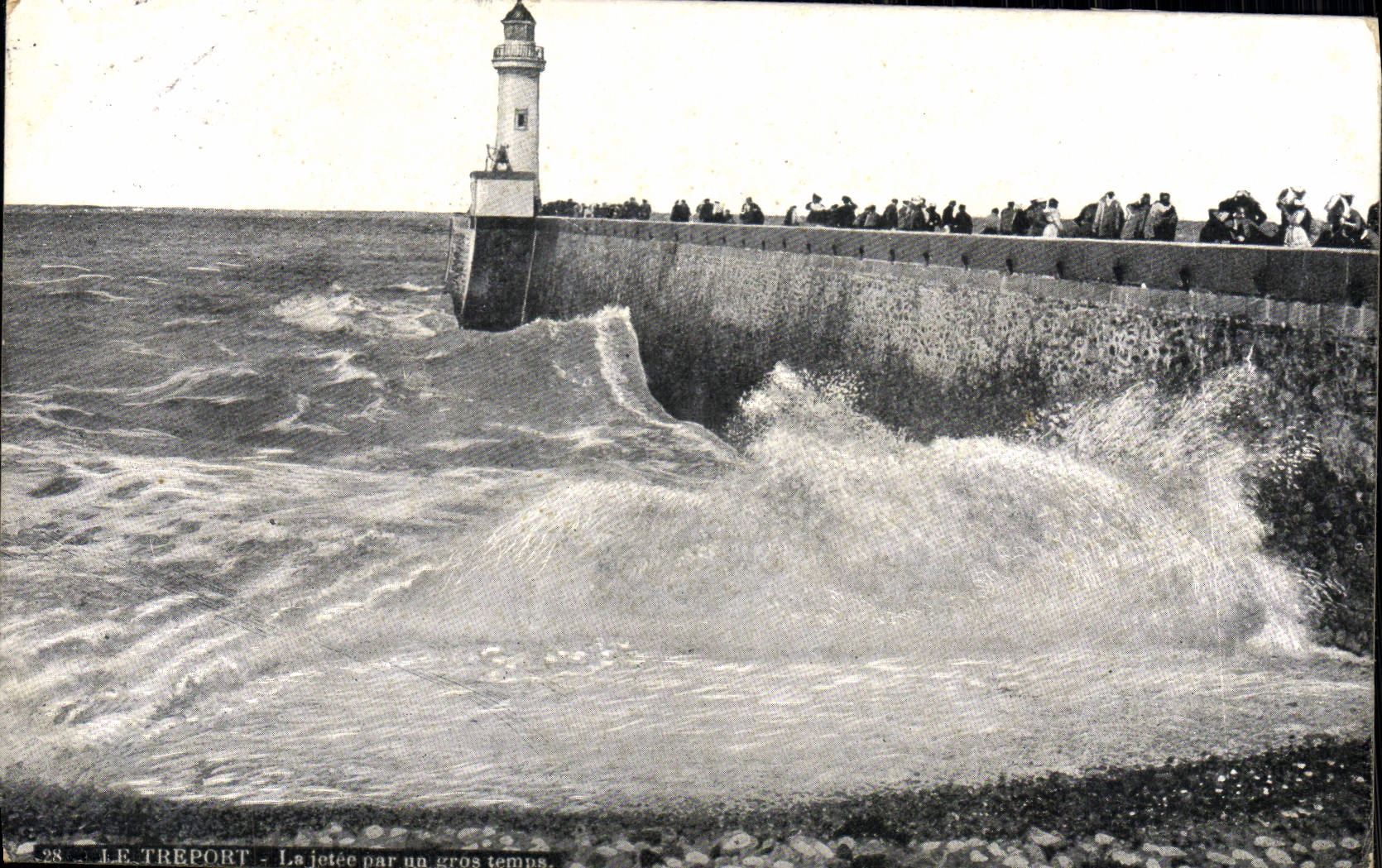 POSTAL Treport de la VENDIMIA el embarcadero por el faro del tiempo pesado
