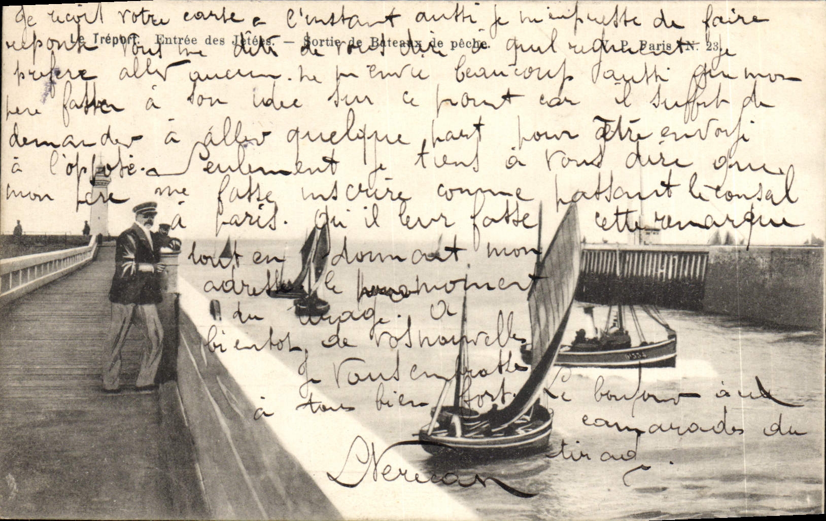 CPA Le Treport Entree des jetees Sortie des bateaux de peche 