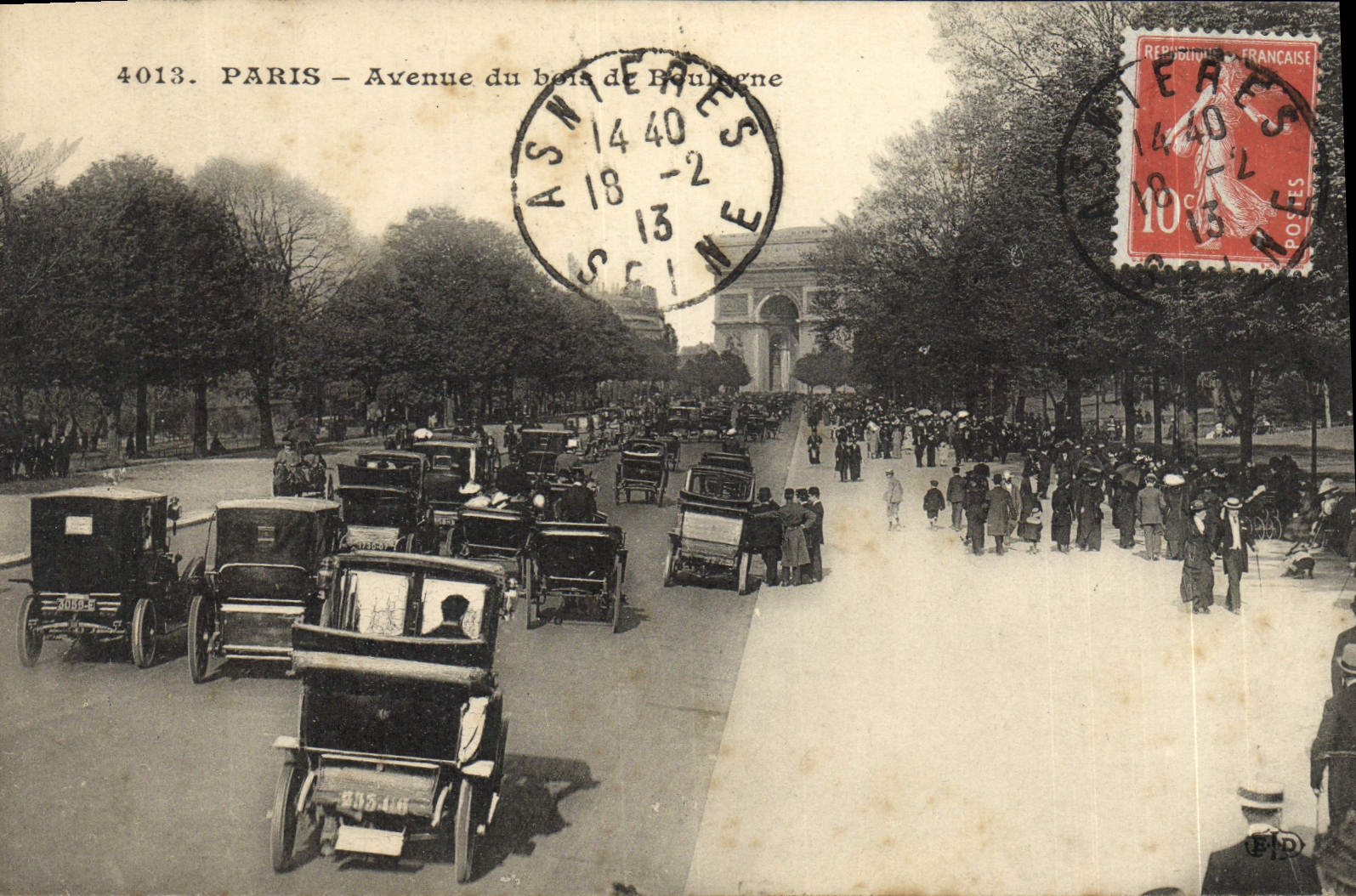 VINTAGE POSTCARD Paris Avenue of the Wood of Street Boulogne Cars