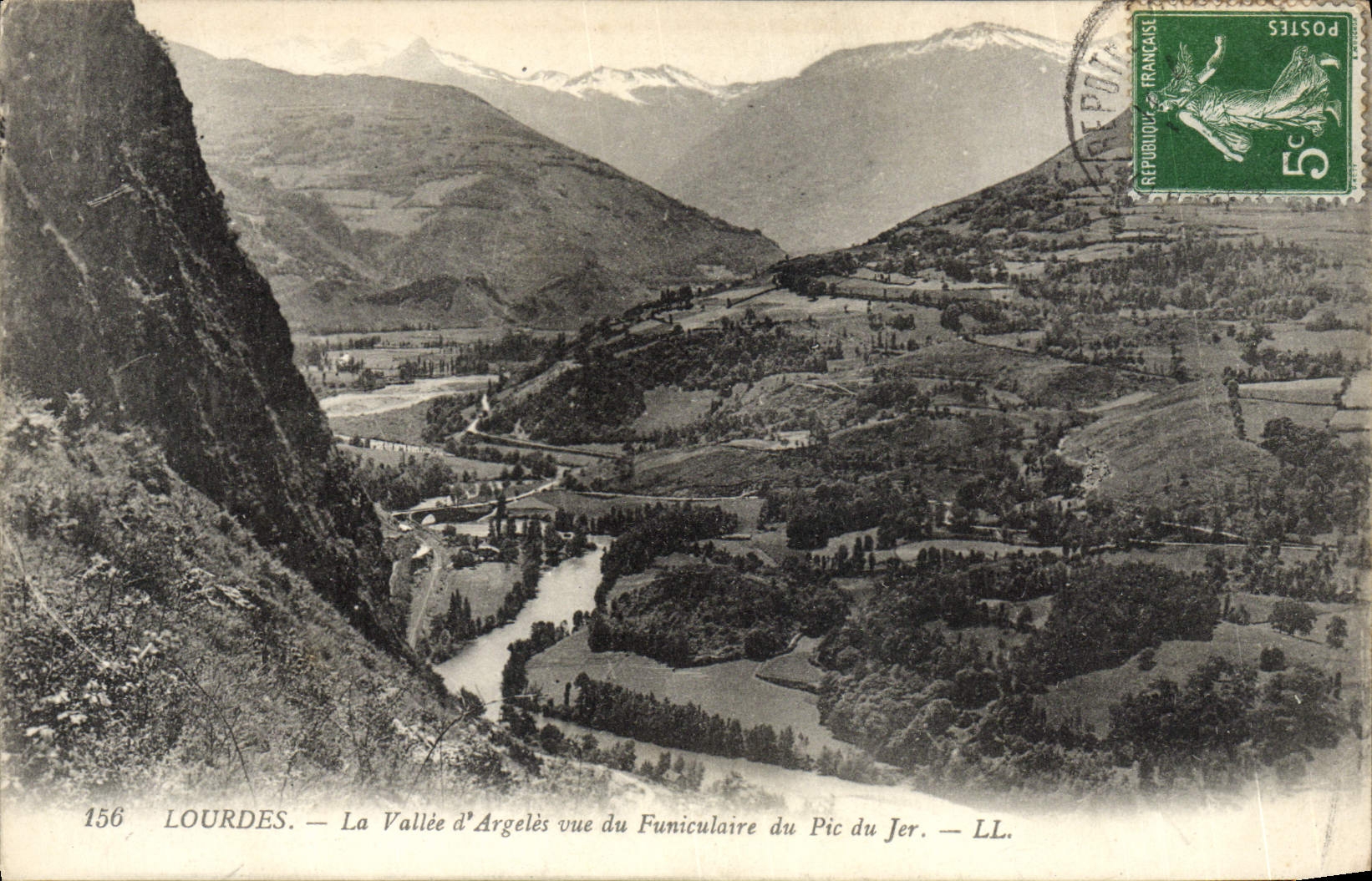 VINTAGE POSTCARD Heavy the Valley of Argeles Seen of the Funicular of the Peak of Jer