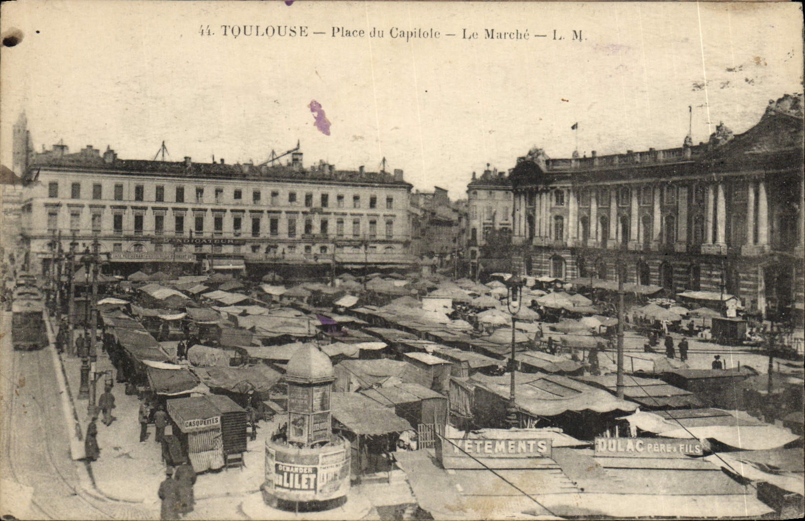 Lugares de Toulouse de la POSTAL de la VENDIMIA del mercado de Capitole