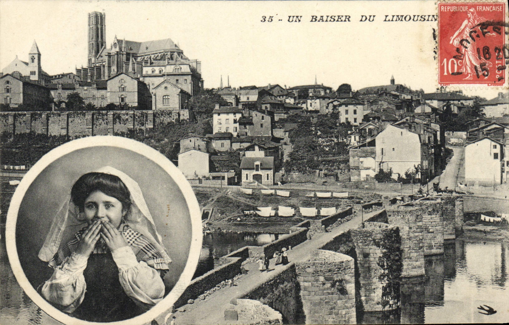 VINTAGE POSTCARD a kiss of the Limousin Folklore Child dismiss